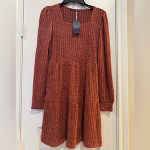 SAMPEEL Womens Square Neck Long Sleeve Dress Casual‎ Babydoll Sweater Dress S